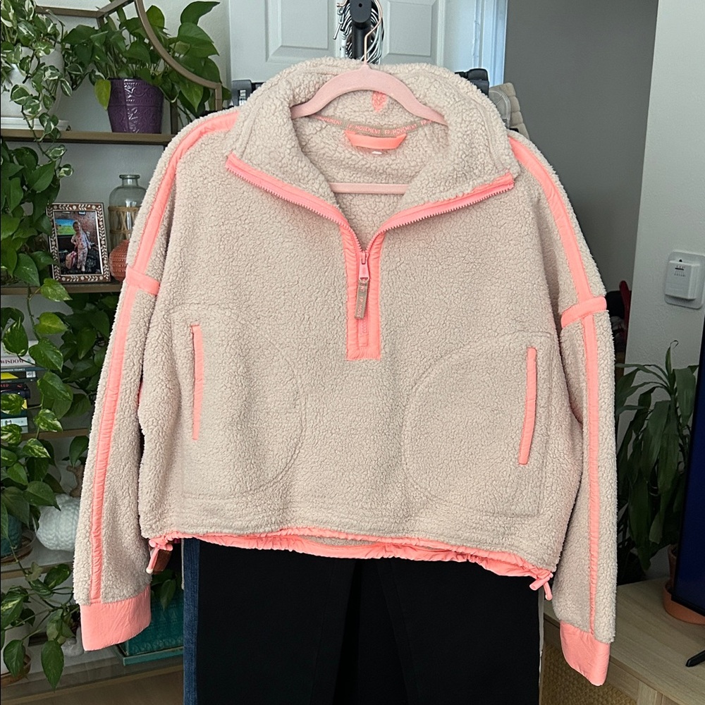 FP Movement Mountain High Half Zip Fleece Neon Coral Combo Sherpa Pullover Small